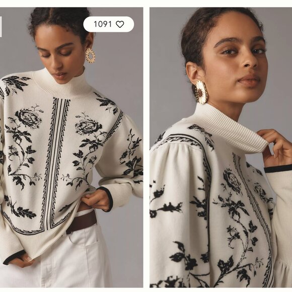 *SOLD* NWT By Anthropologie Ballon-Sleeve Turtleneck Sweater  Size L NWT - Picture 2 of 6